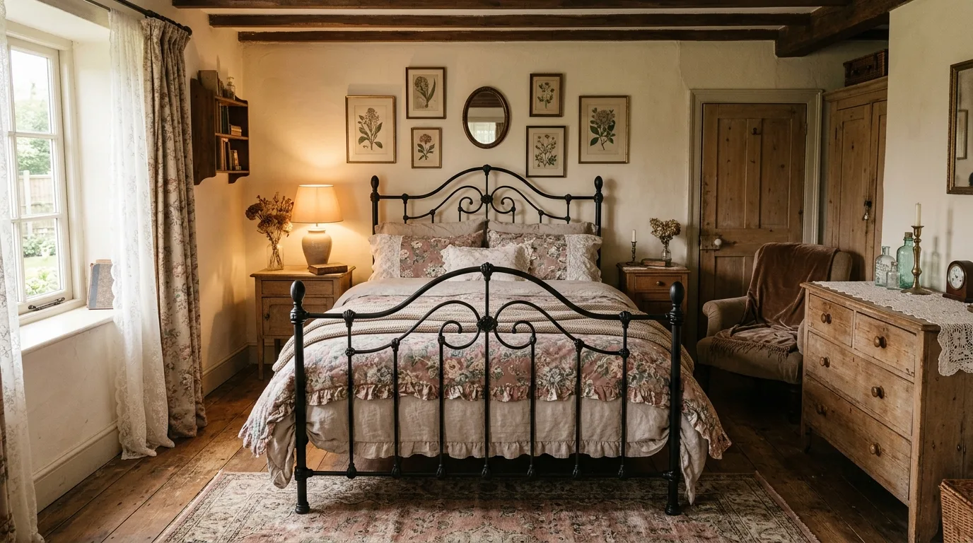 Let textiles soften the room with older world charm inspiration for a vintage inspired home interior.